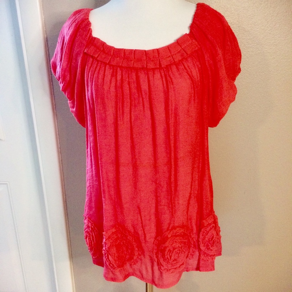 SOLITAIRE sheer BoHo Coral Blouse